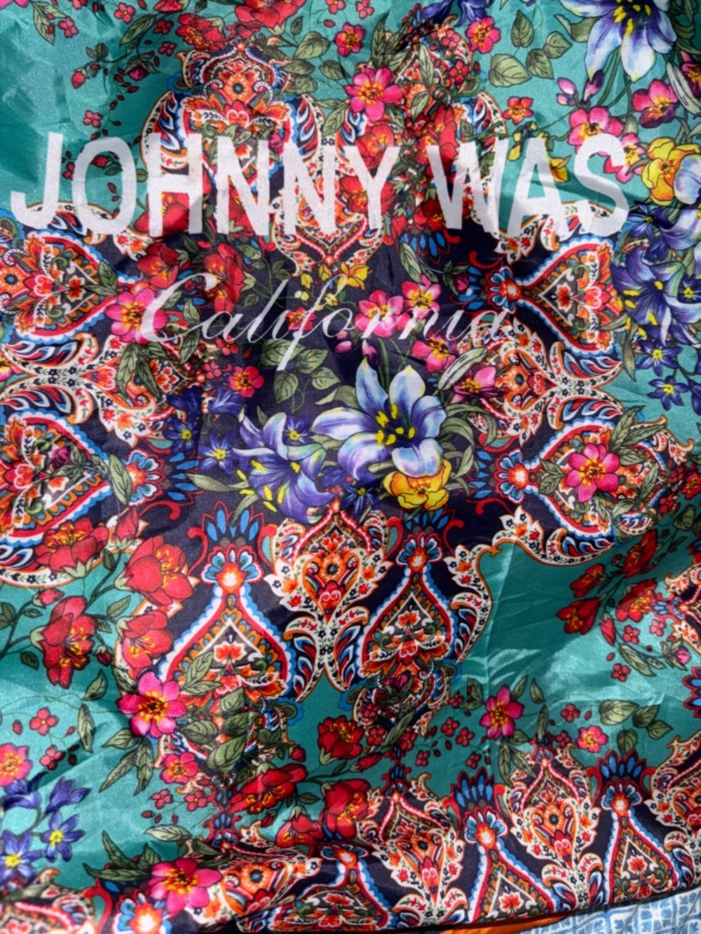 Johnny Was Teal Paisley Floral Foldable Tote - Picture 2 of 4